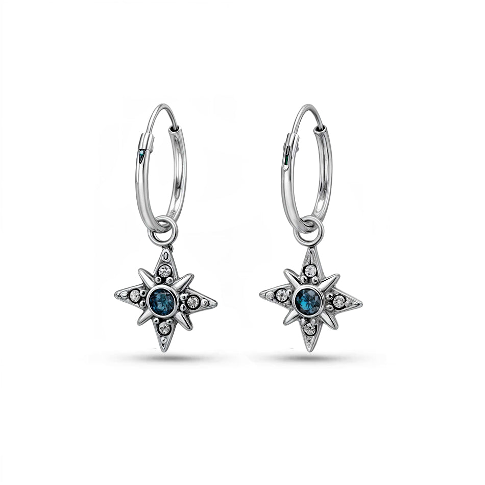 Northbound – Sterling Silver Compass Star Huggie Hoops