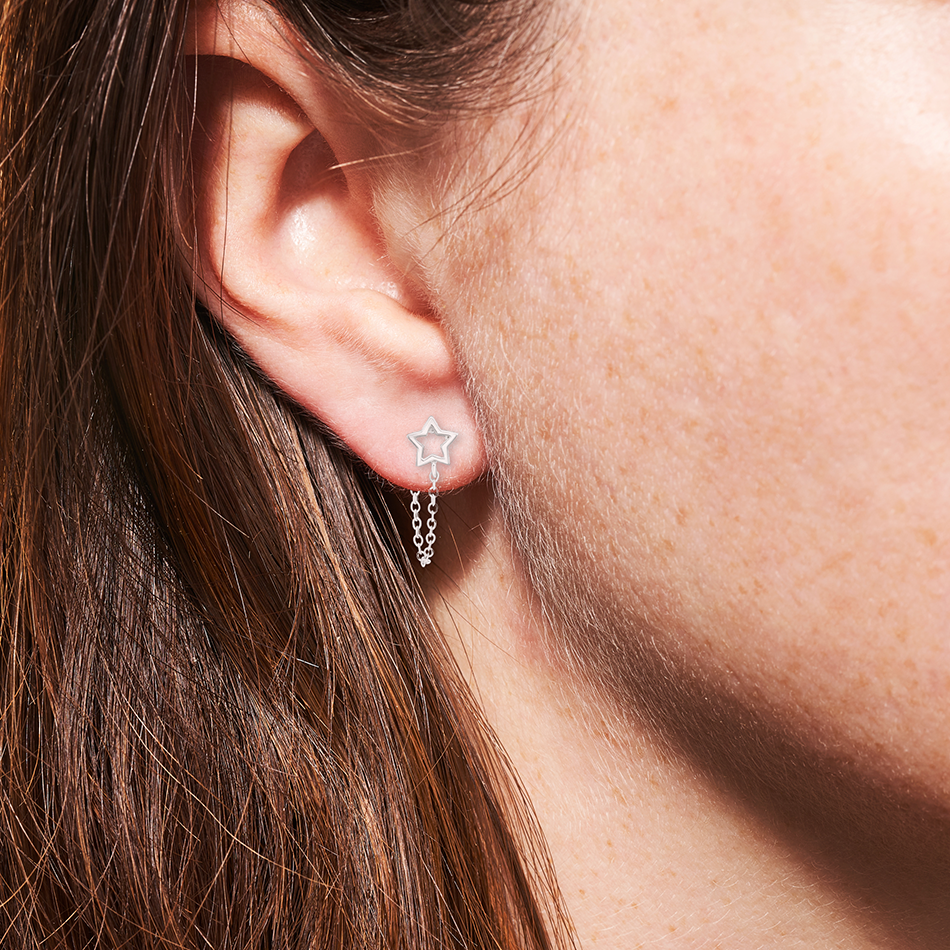 Celestial Star Chain Earrings 925 Sterling Silver