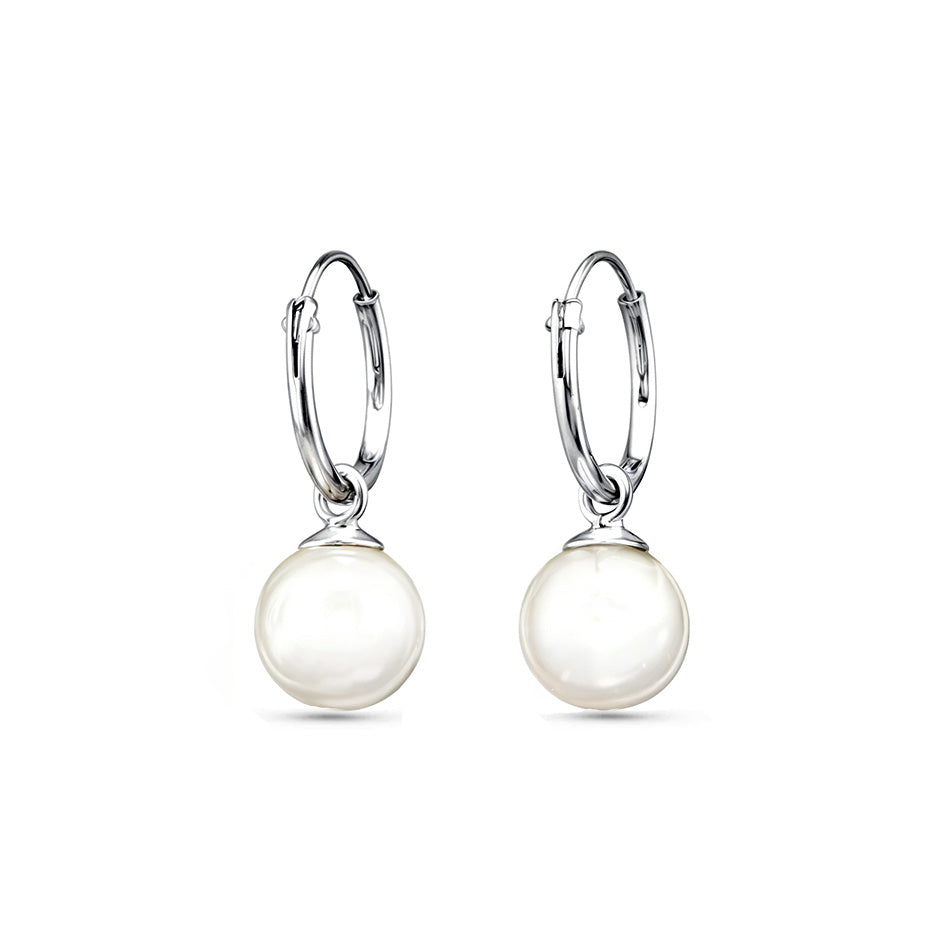 Quiet Light – Sterling Silver Pearl Hoop Earrings