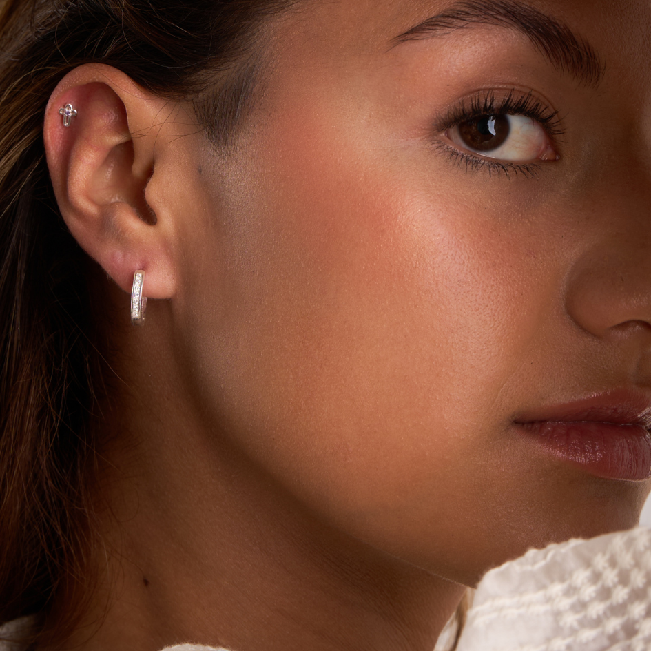 Sacred Thread - Sterling Silver Amethyst Crucifix Stud Earrings