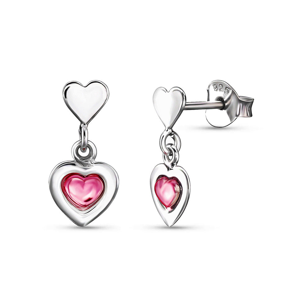 Held Gently – Sterling Silver Pink Heart Drop Earrings