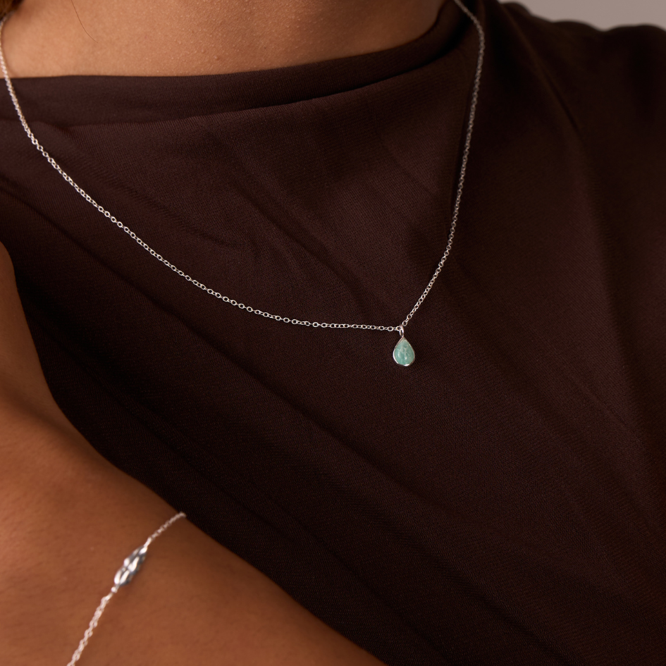 River Drop - Sterling Silver Mint Green Amazonite Necklace