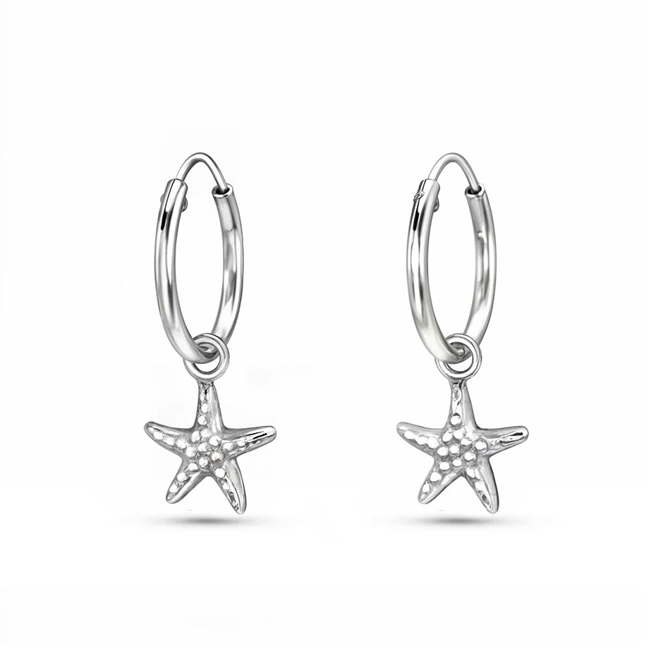 Shore – Charm Huggie Hoops with Starfish Earrings Silver