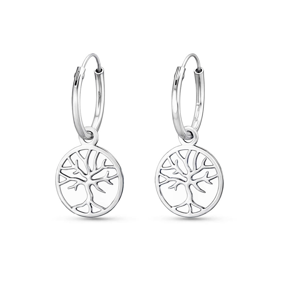 Tree Of Life Huggie Earrings 925 Sterling Silver