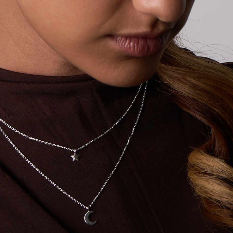 Nightfall - Sterling Silver Moon Star Layered Necklace