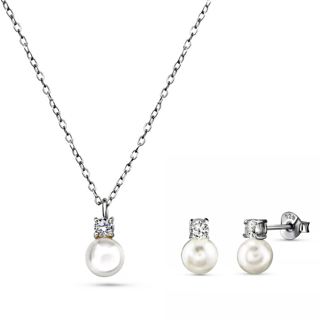 Ethical Vegan Pearl Jewellery Set – Sterling Silver Necklace & Studs