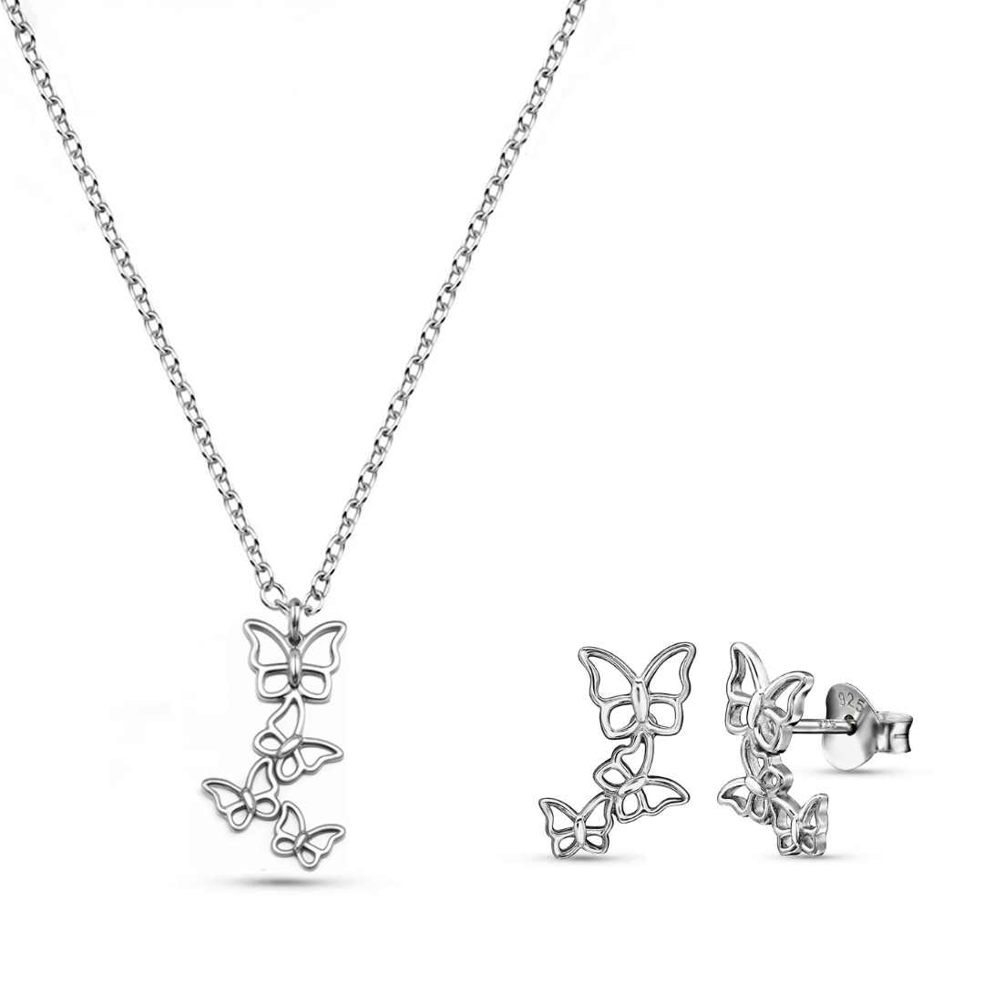 Dainty Butterfly Jewellery Gift Set – Sterling Silver Pendant & Studs