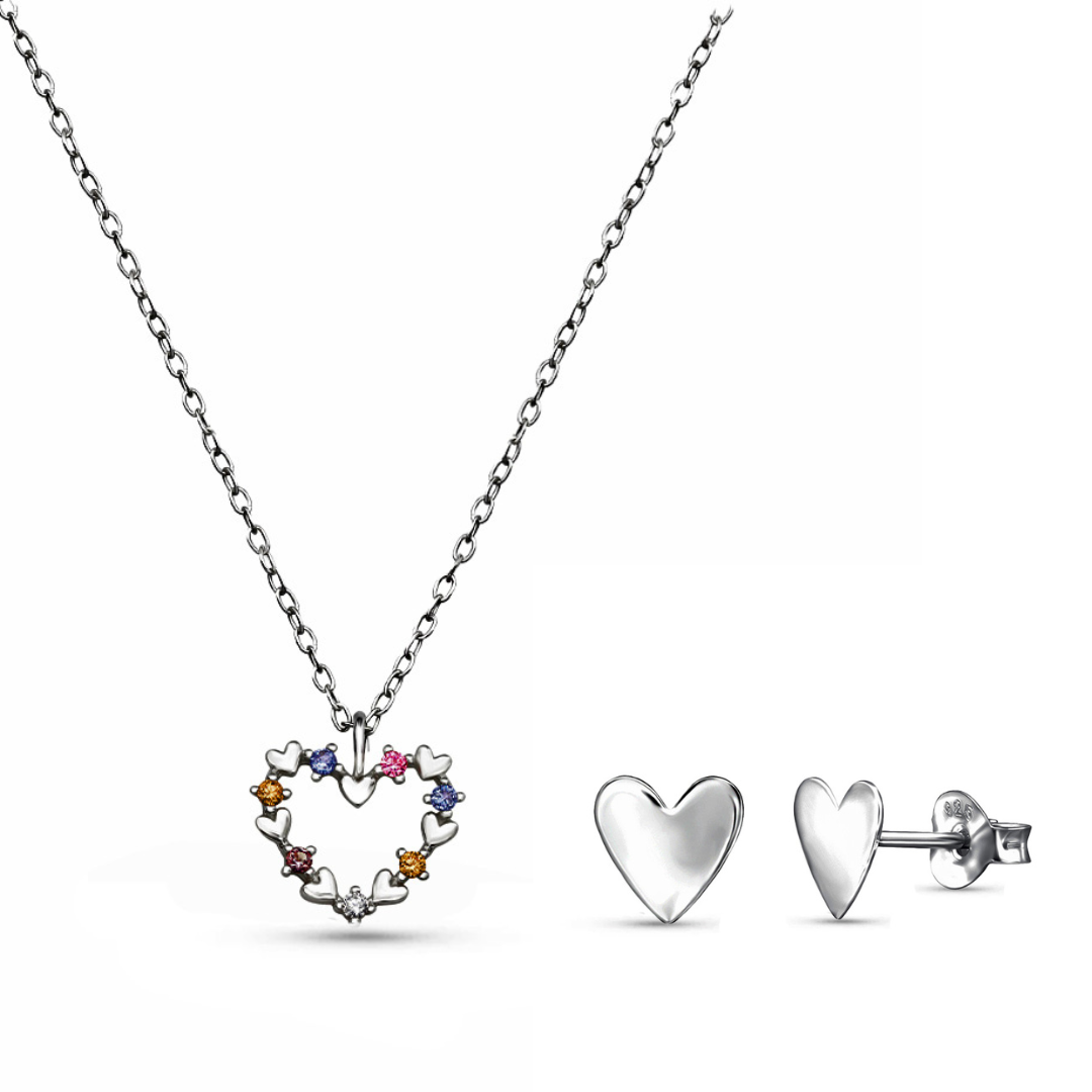 Joyful Heart Gift Set – Rainbow Gem Necklace & Silver Studs