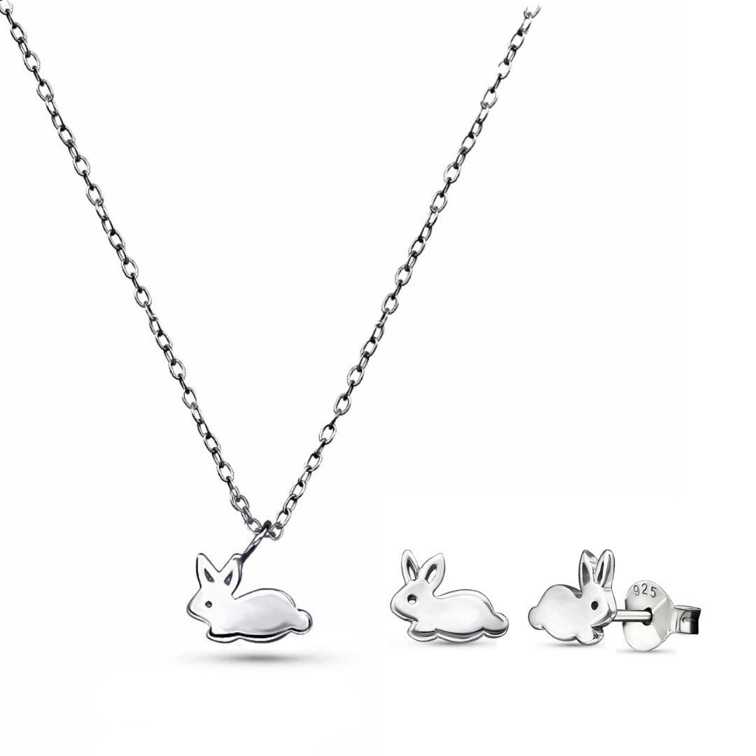 Bunny Silver Gift Set – Sterling Silver Necklace & Stud Earrings