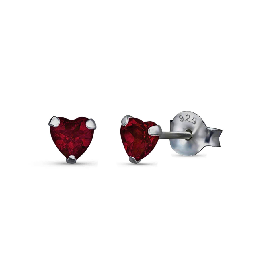 Ember - Sterling Silver Deep Red Heart Studs