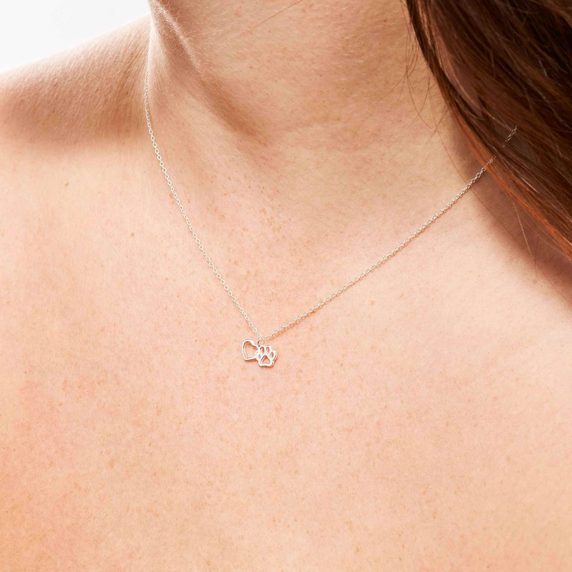 Side by Side – Sterling Silver Paw & Heart Necklace