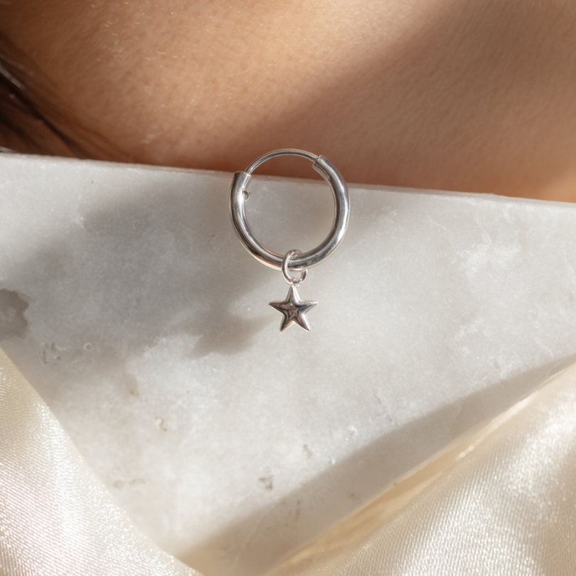 Quiet North – Sterling Silver Star Huggie Hoops