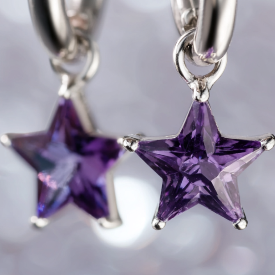 Evening Wish – Sterling Silver Amethyst Star Hoops