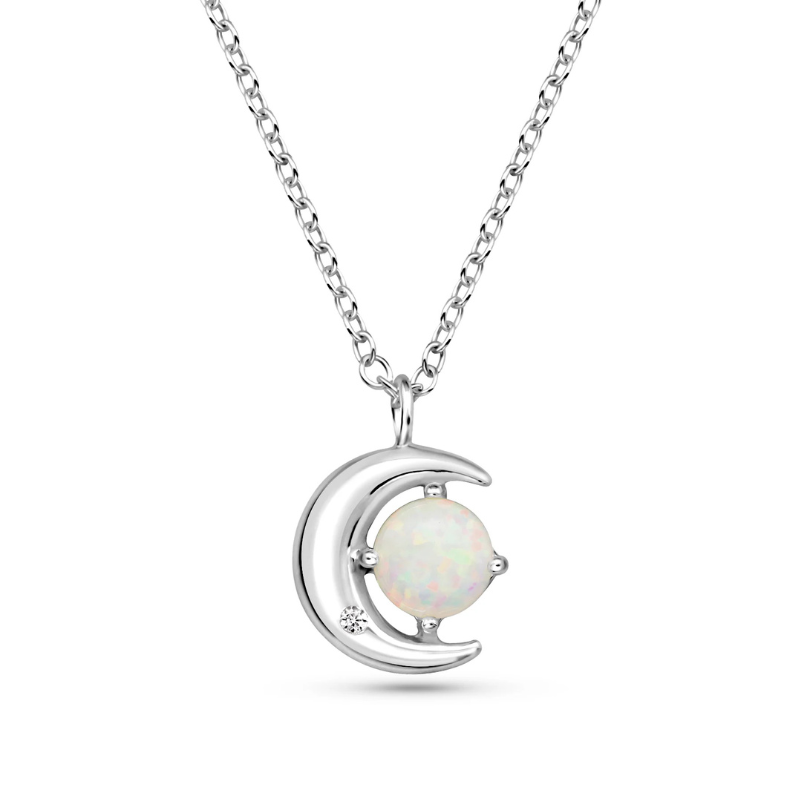 Crescent Light – Sterling Silver Opal Moon Necklace