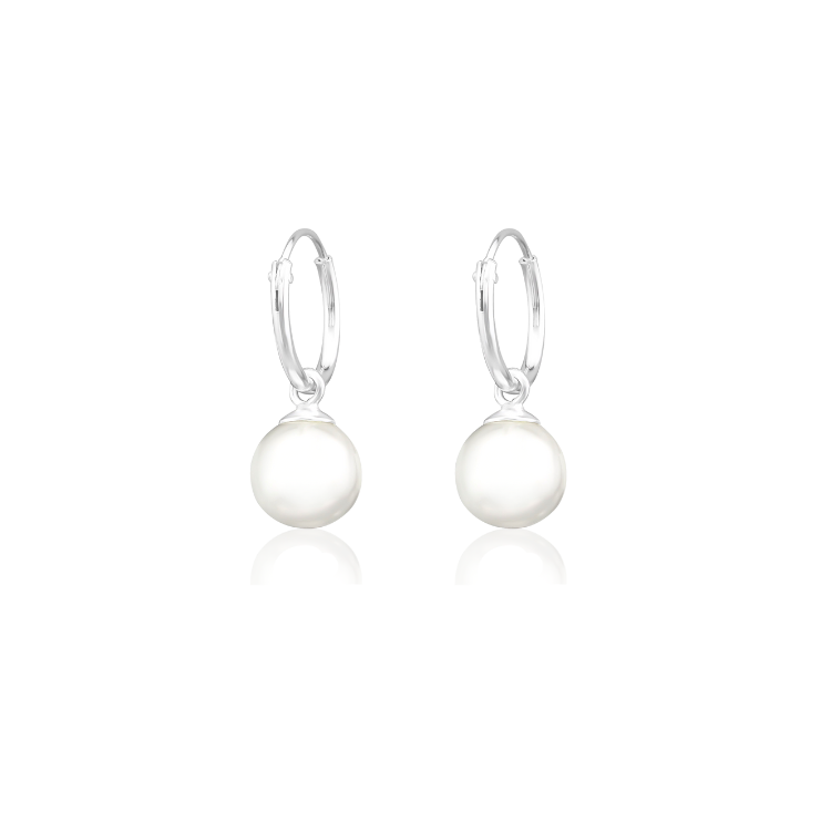 Silver Pearl Hoop Earrings Hoop Huggies 925 Sterling Silver