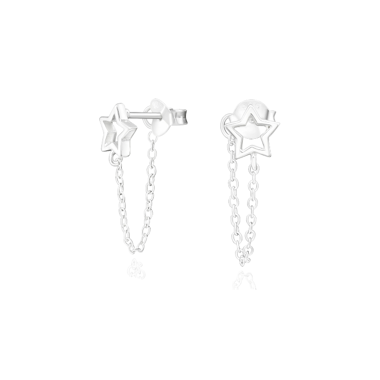 Celestial Star Chain Earrings 925 Sterling Silver