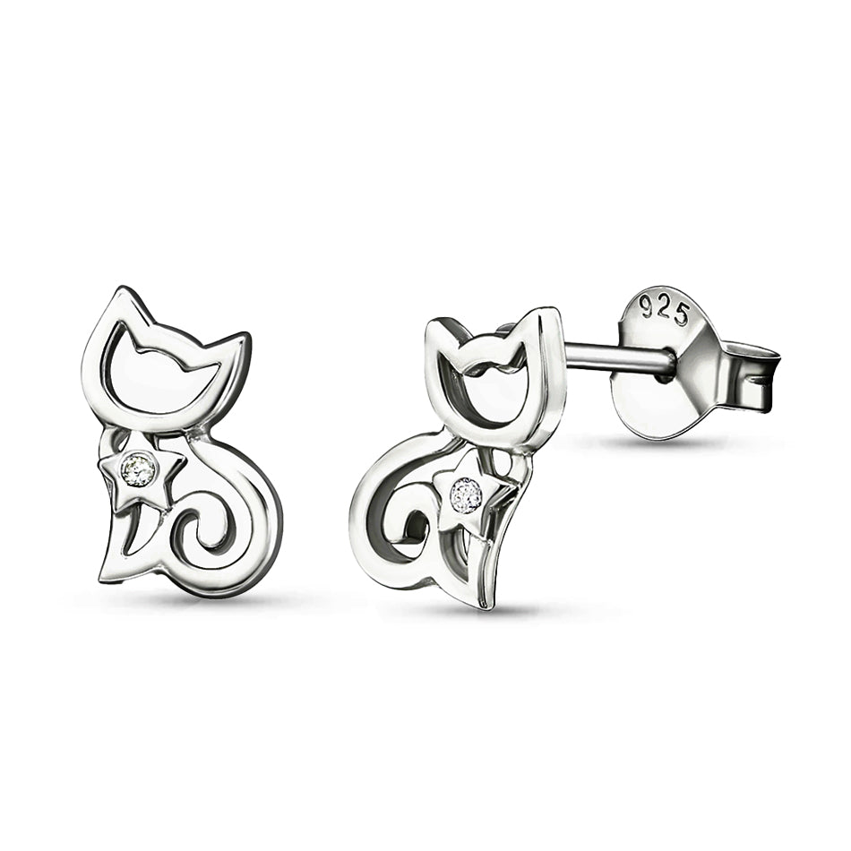 Stargaze – Sterling Silver Cat & Star Earrings
