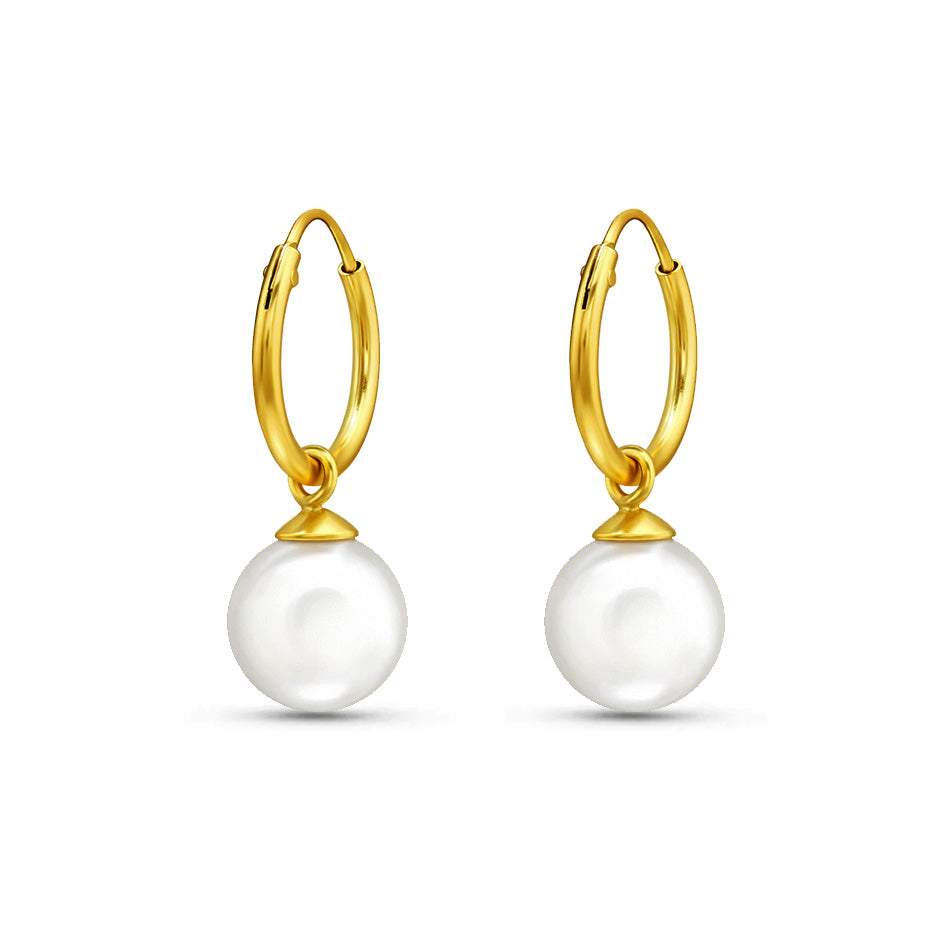 Quiet Bloom – Gold-Plated Pearl Huggie Hoops