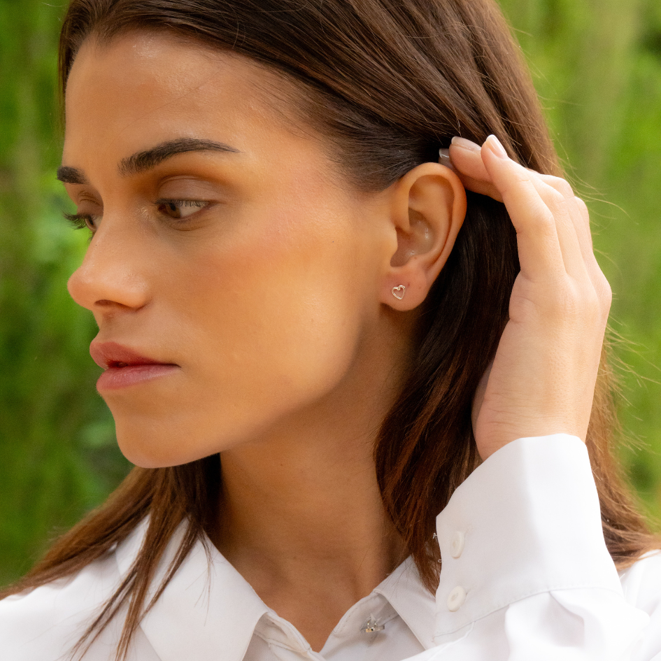 Delicate Sterling Silver Heart Set – Necklace & Stud Earrings