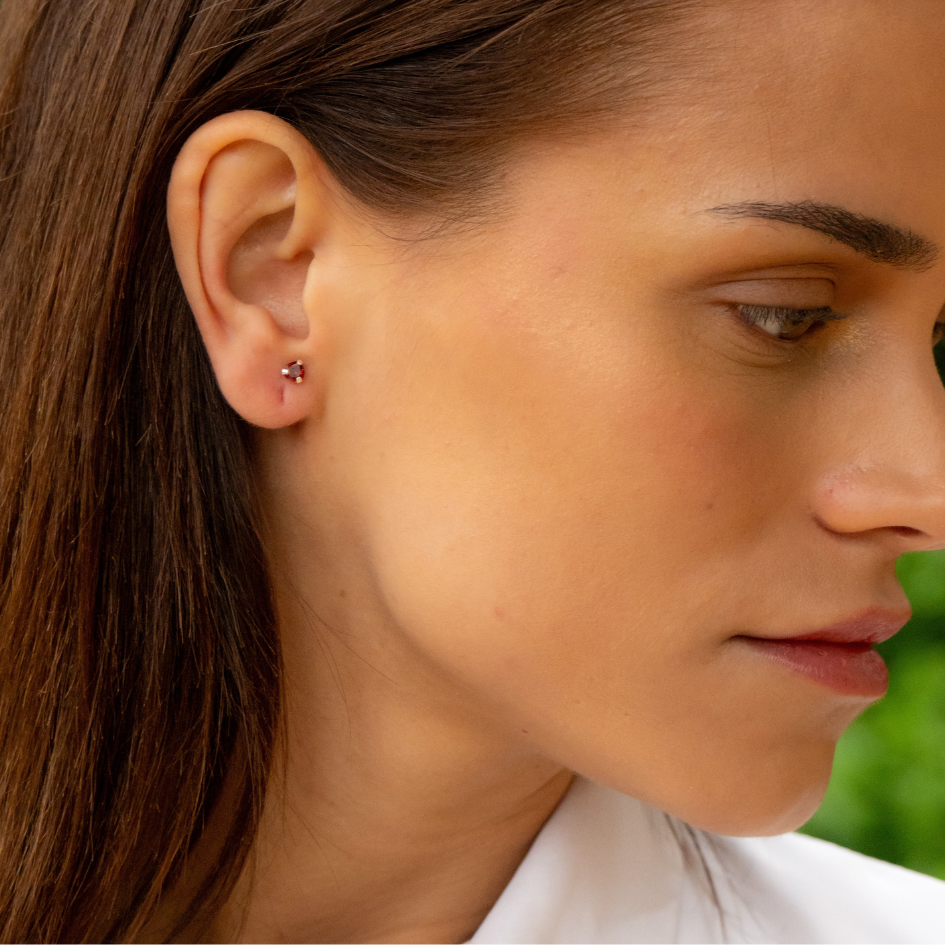 Ember - Sterling Silver Deep Red Heart Studs