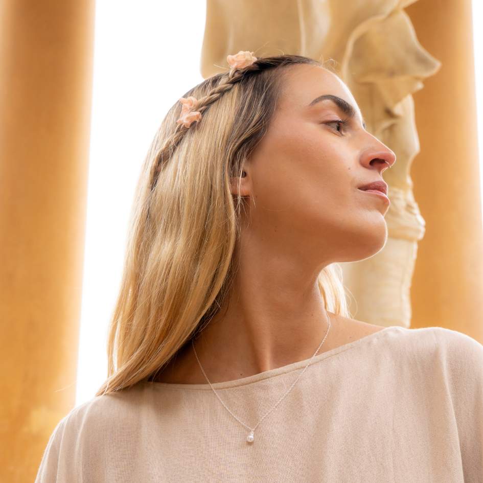 Elegant Vegan Pearl Set – Sterling Silver Necklace & Hoop Drop Earrings