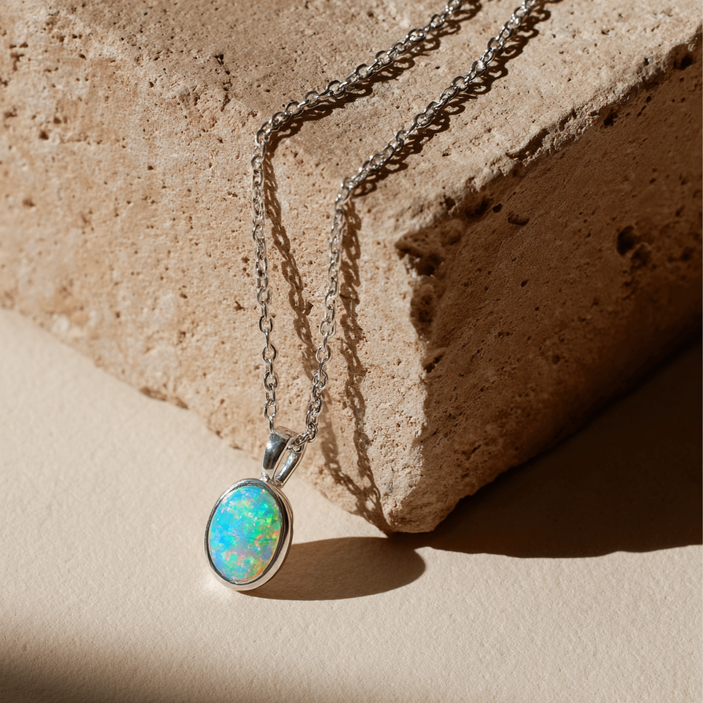 Sterling Silver Opal Gift Set – Necklace & Huggies Hoop Drop Earrings