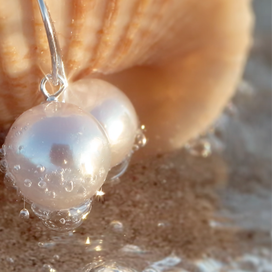 Quiet Light – Sterling Silver Pearl Hoop Earrings