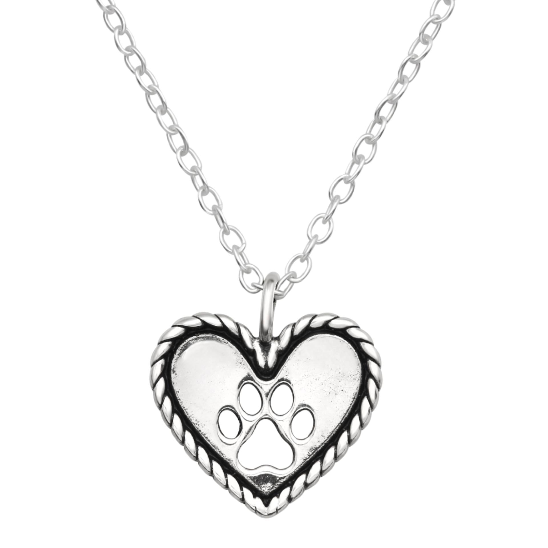 925 Sterling Silver Paw in Heart Necklace