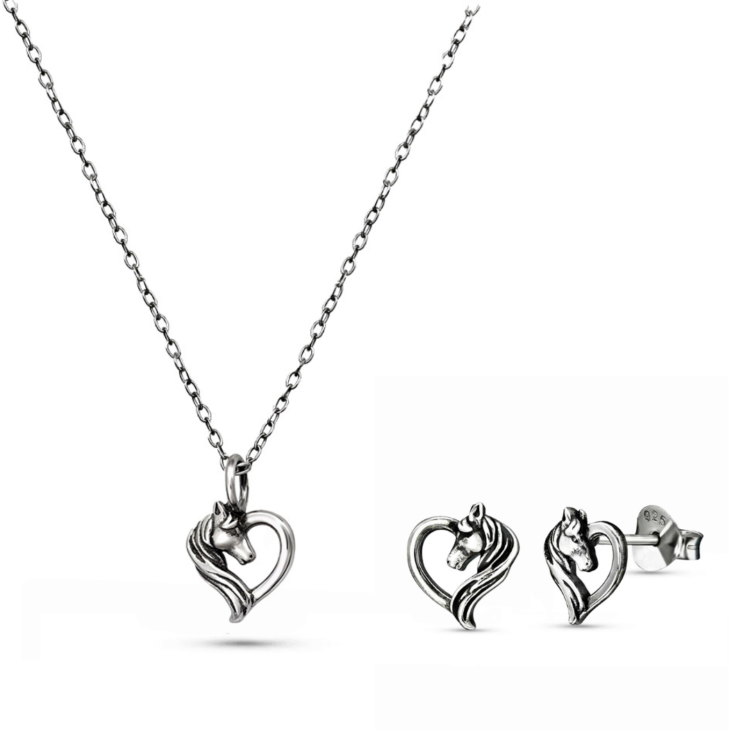 Strength & Grace Set – Sterling Silver Horse in Heart Jewellery