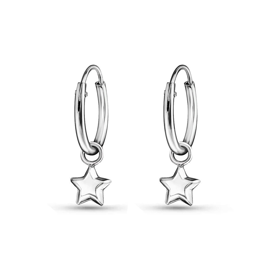 Sterling Silver Huggie Hoop Earrings Star Charm - Main Image