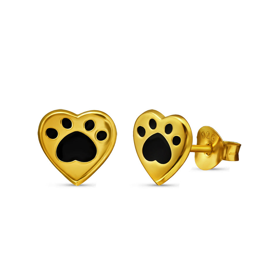Kept – 24k Gold Plated Sterling Silver Paw & Heart Studs