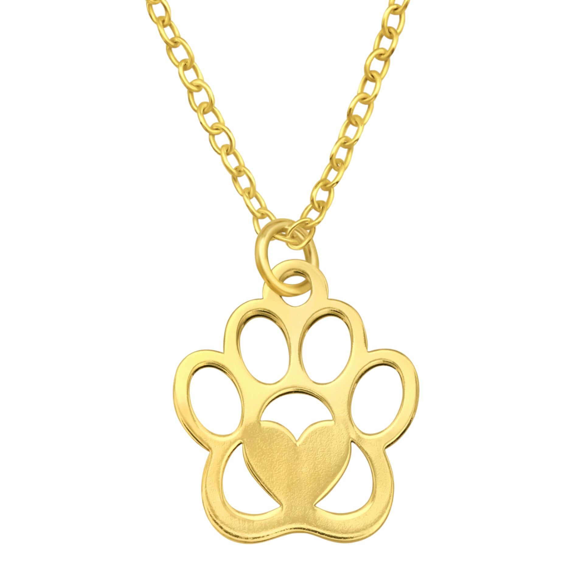 24k Gold Plated Sterling Silver Paw Print Heart Necklace