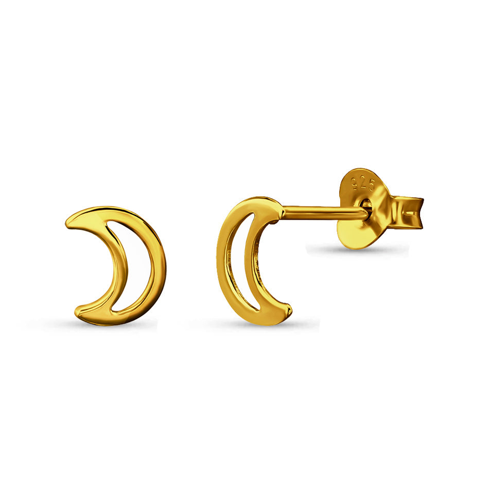 Hollow – 24k Gold Plated Sterling Silver Crescent Studs