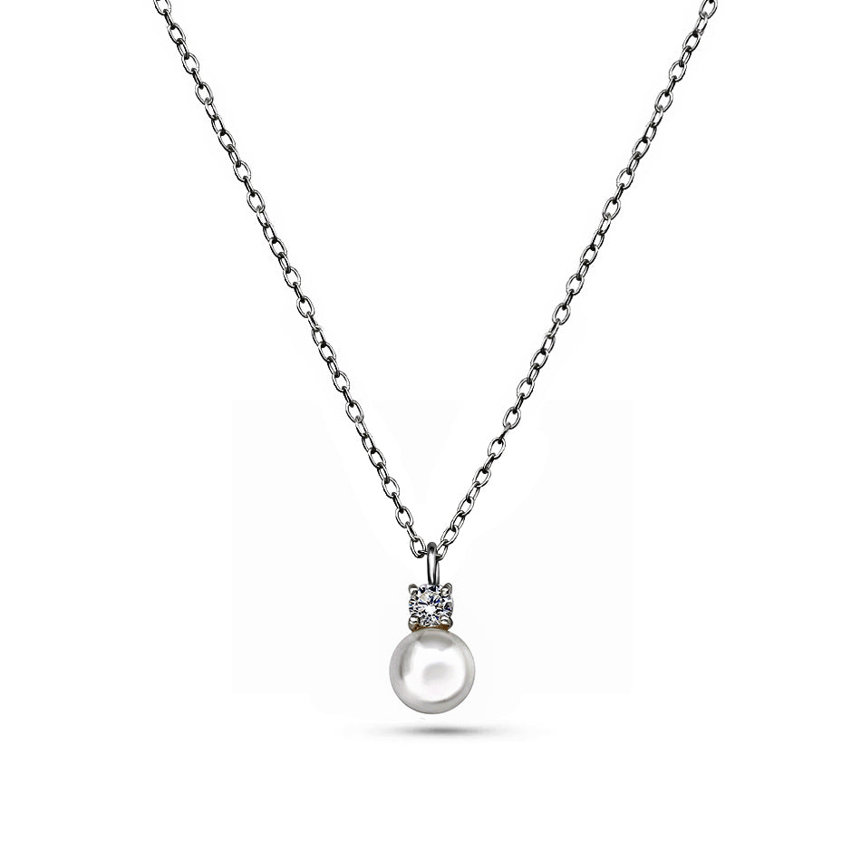 Still Pearl – Sterling Silver Pendant with Vegan Pearl and Stone