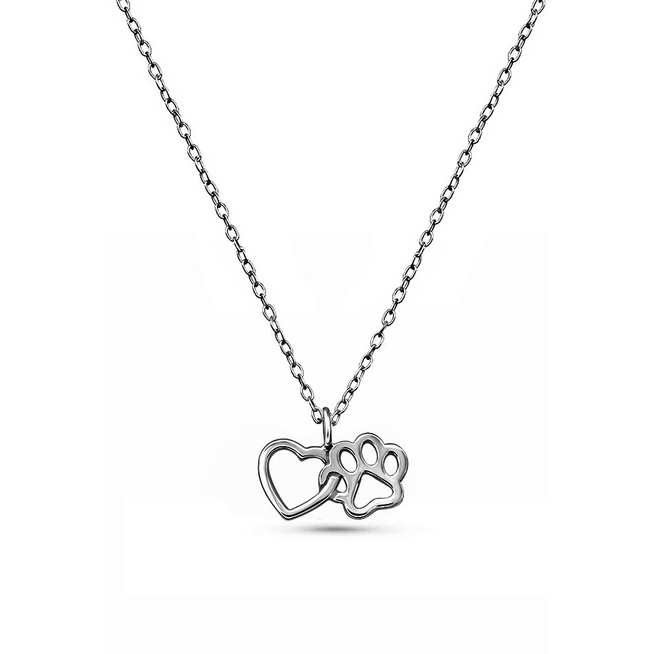 Side by Side – Sterling Silver Paw & Heart Necklace