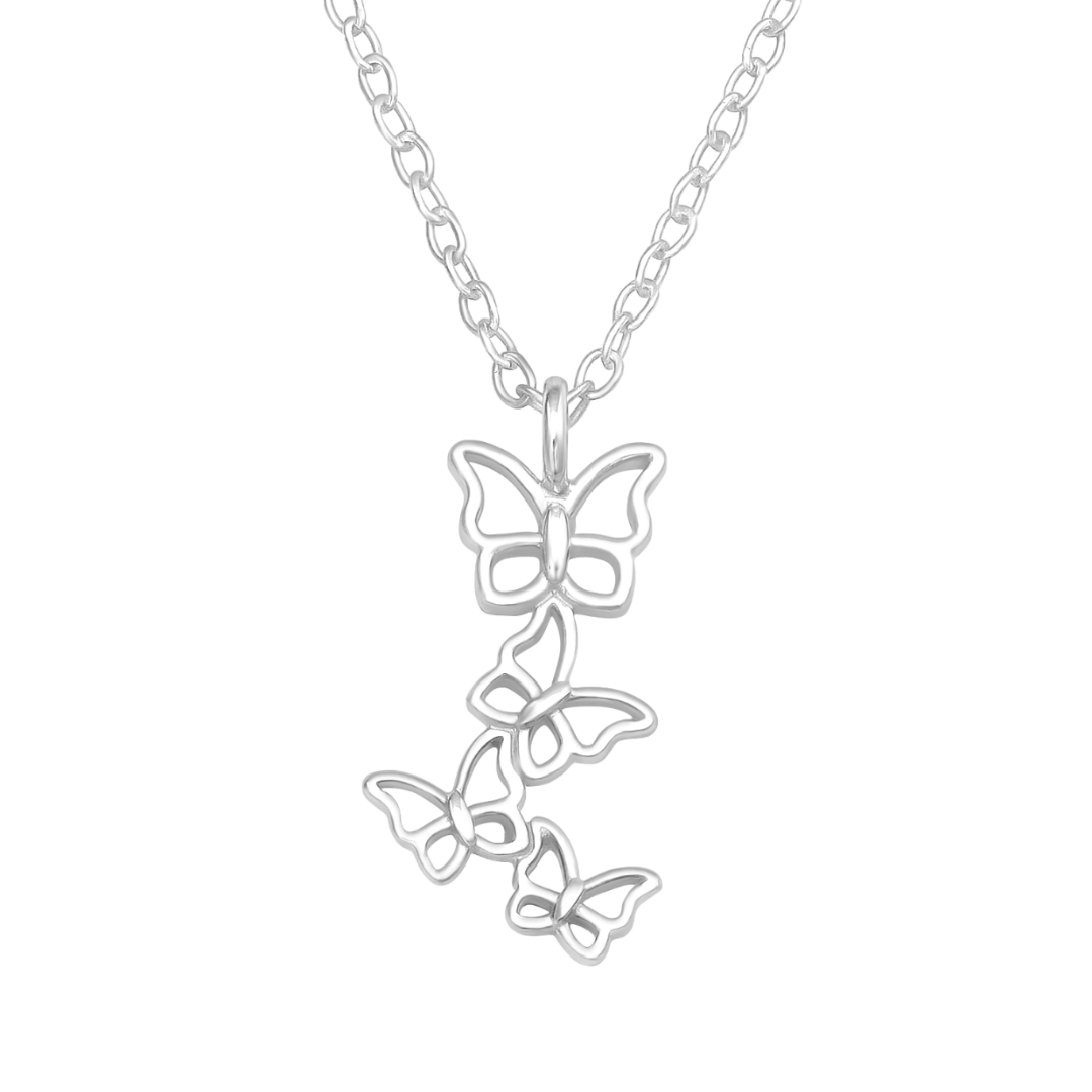 925 Sterling Silver Multi Butterfly Necklace