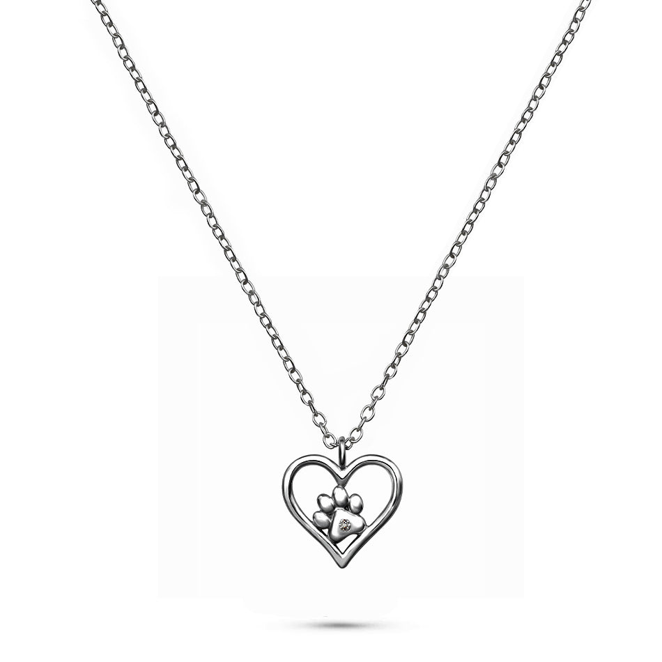 The Love That Stayed - Sterling Silver Paw & Heart Necklace