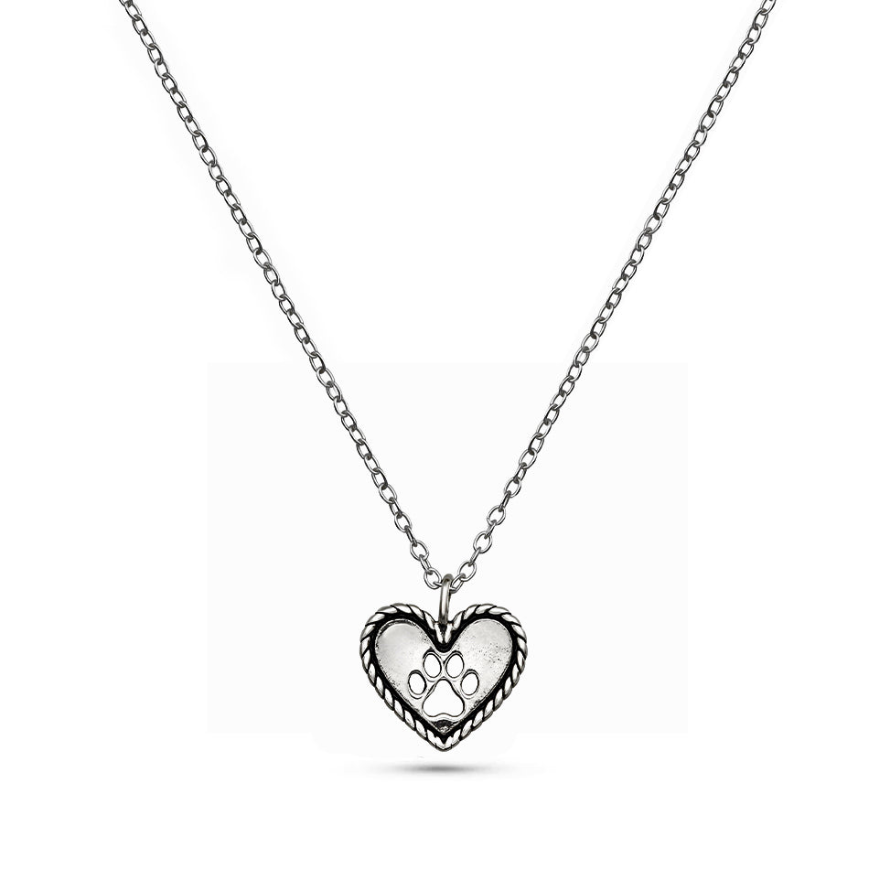 Whole – 925 Sterling Silver Paw in Heart Necklace
