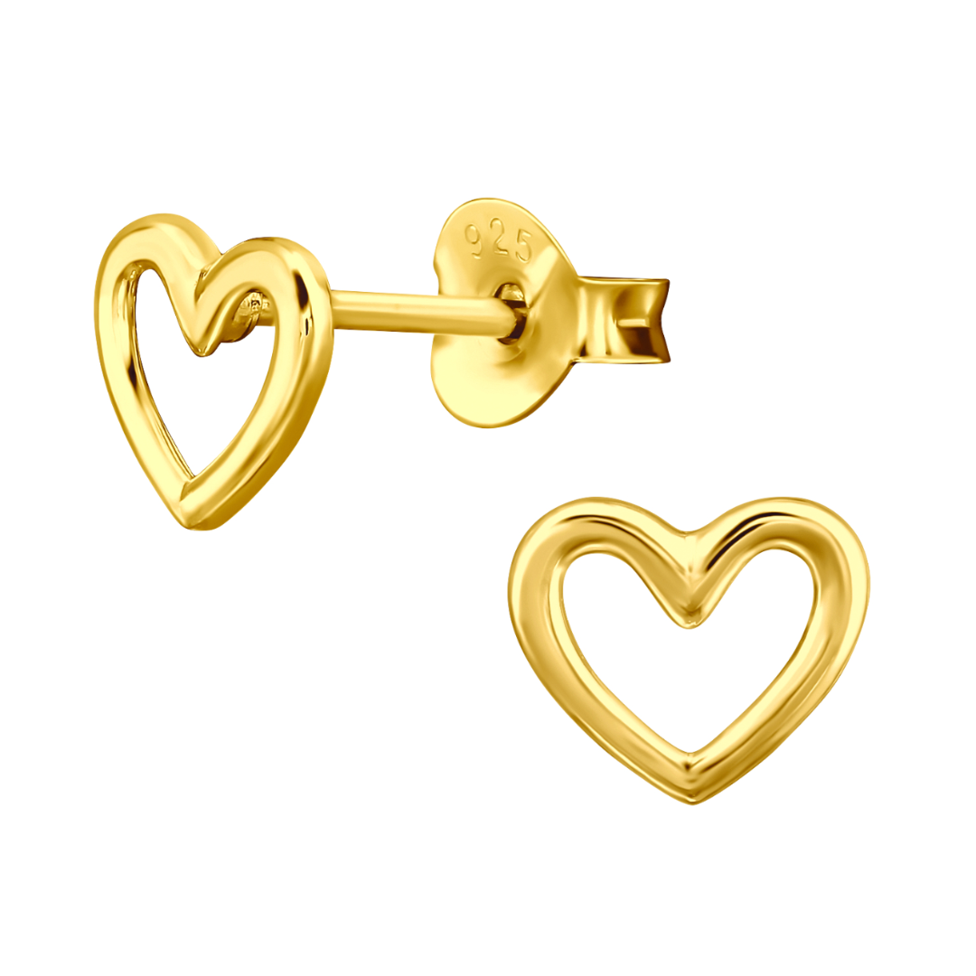 Heart Outline Stud Earrings 24k Gold Plated Sterling Silver