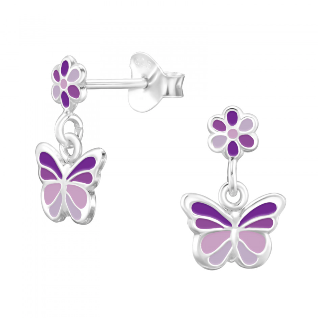 925 Sterling Silver Purple Butterfly Drop & Dangle Earrings