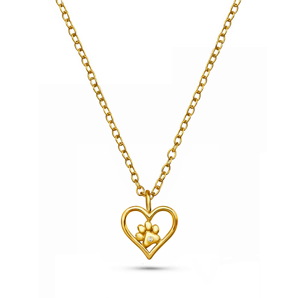 The Love That Stayed – 24k Gold-Plated Sterling Silver Paw & Heart Necklace