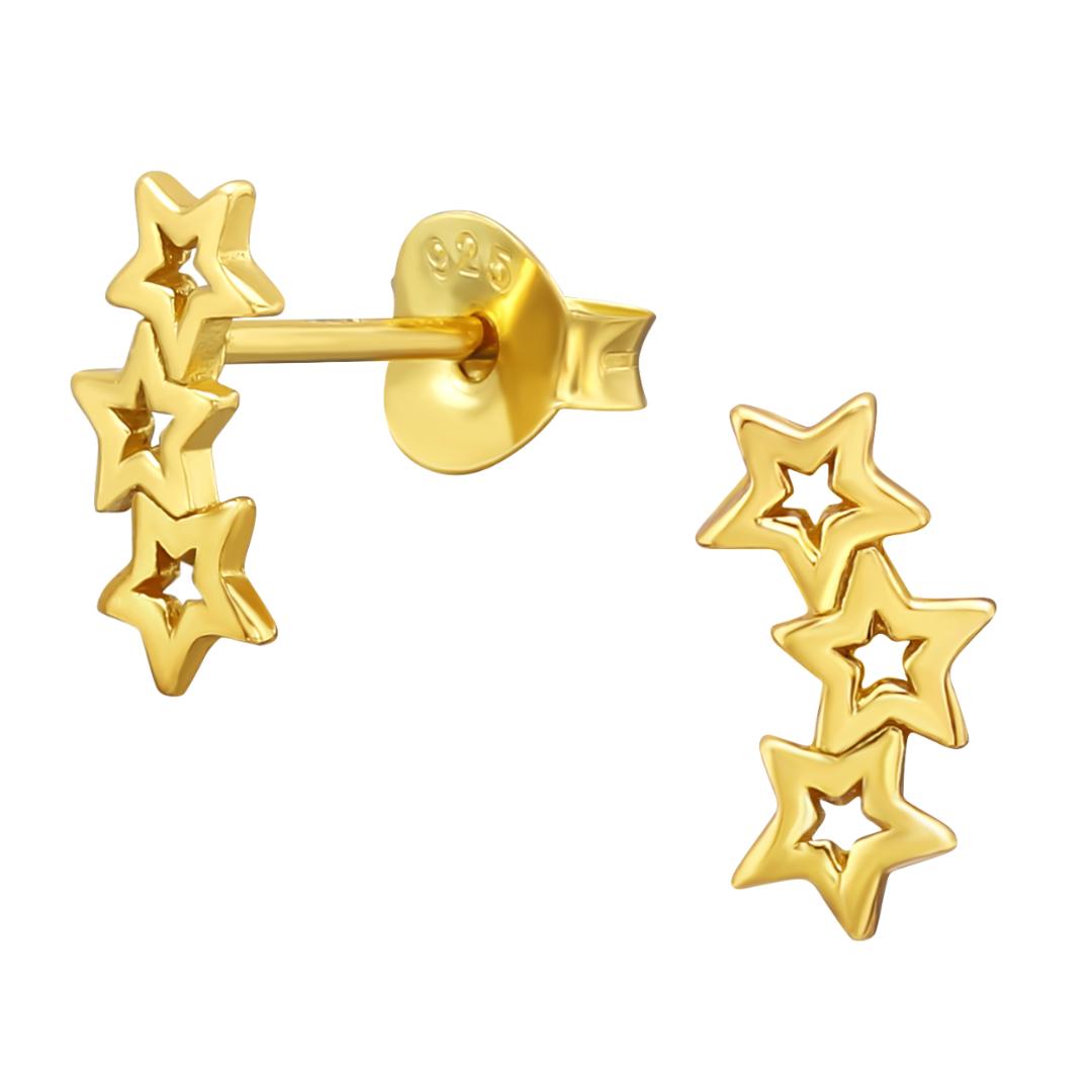 Triple Star Trio Stud Earrings 24k Gold Plated Sterling Silver