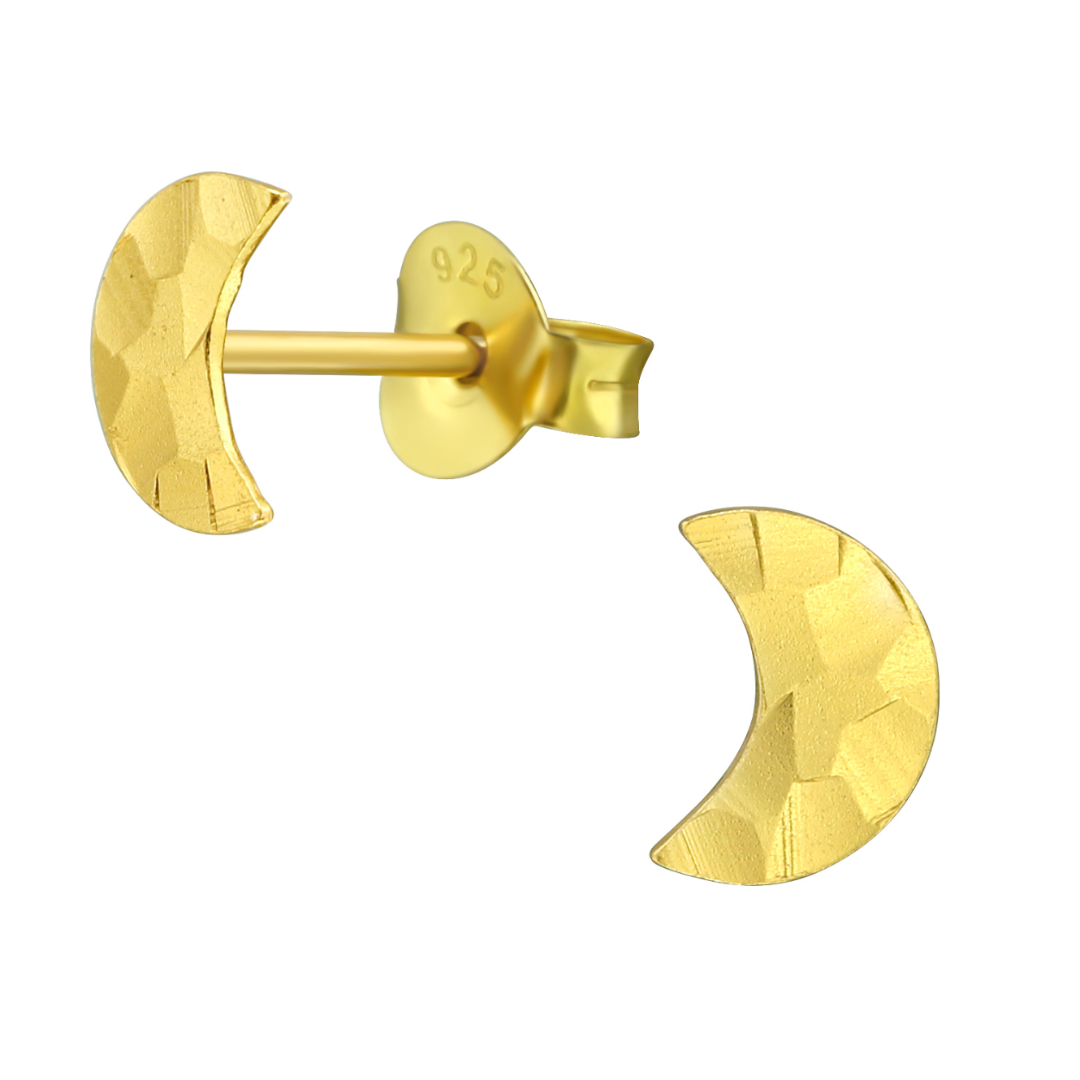 Gold Crescent Moon Stud Earrings 24k Gold Plated Sterling Silver