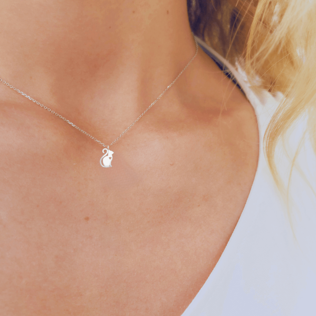 'You are Loved' Cat Heart Outline Necklace - 925 Sterling Silver