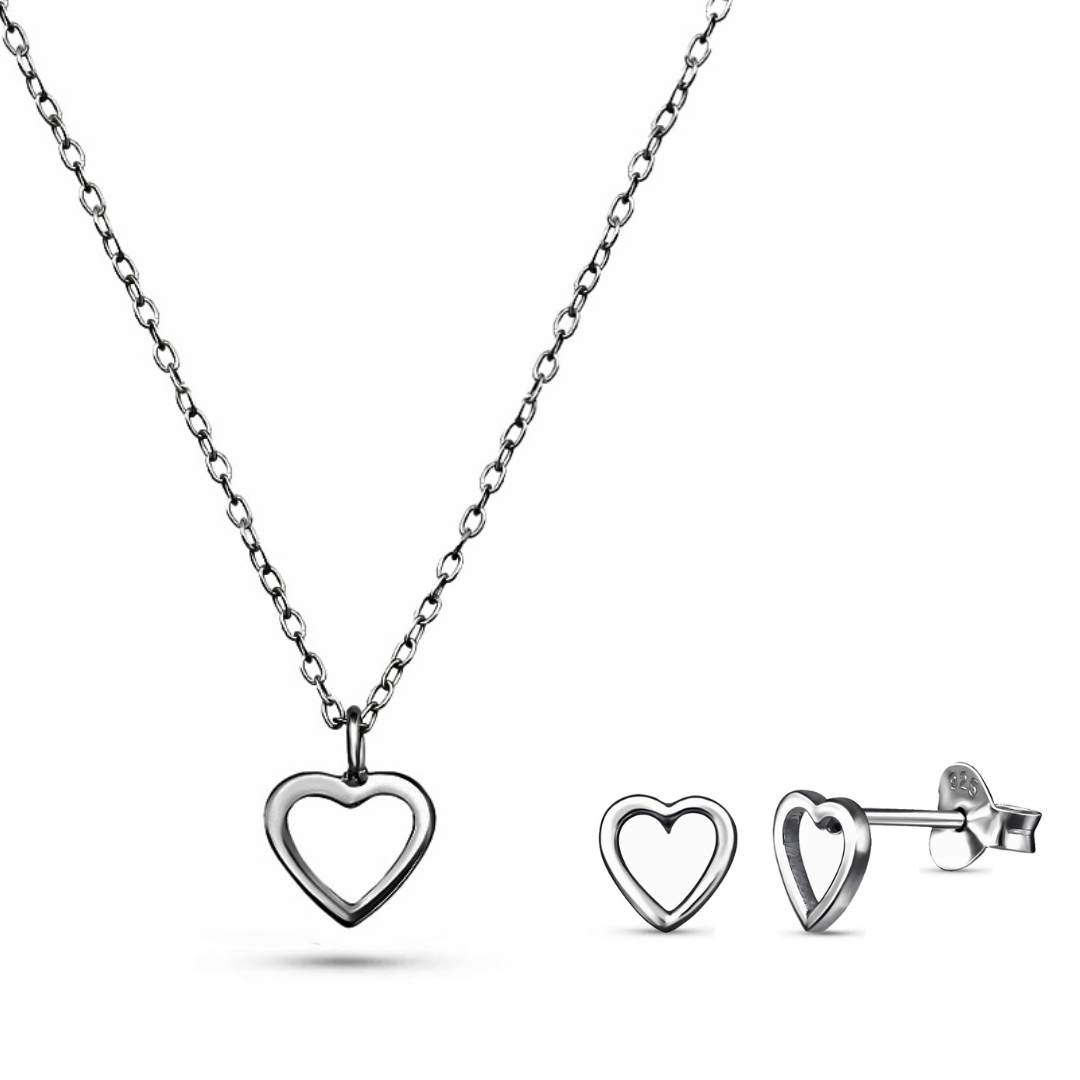 Delicate Sterling Silver Heart Set – Necklace & Stud Earrings