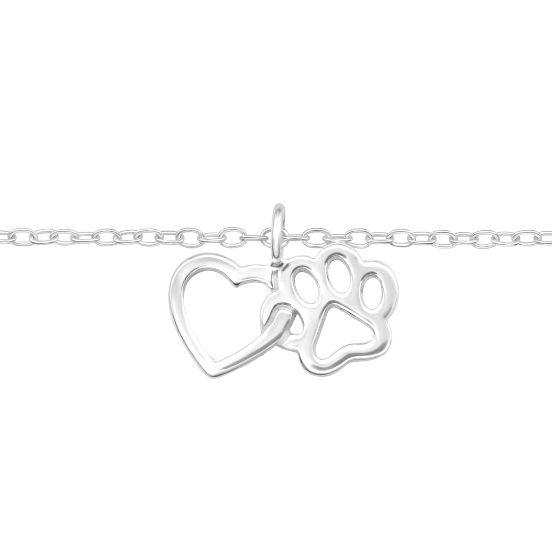 925 Sterling Silver Paw Heart Interlocking Bracelet