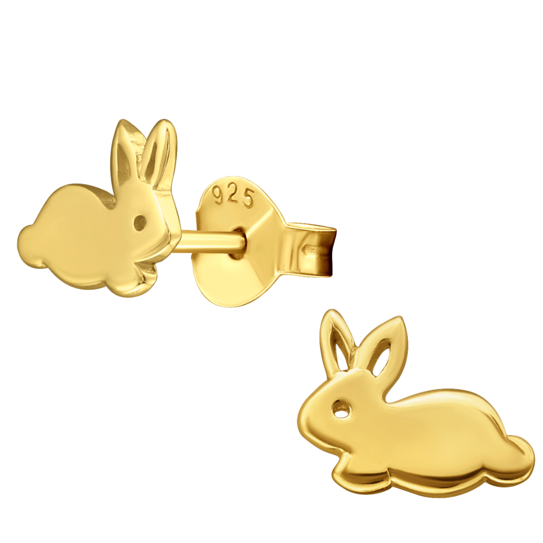 Bunny Rabbit Stud Earrings 24k Gold Plated Sterling Silver