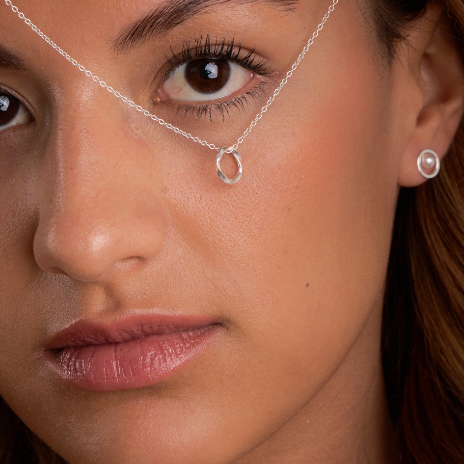 Pearl Compass - Sterling Silver Circle Earrings