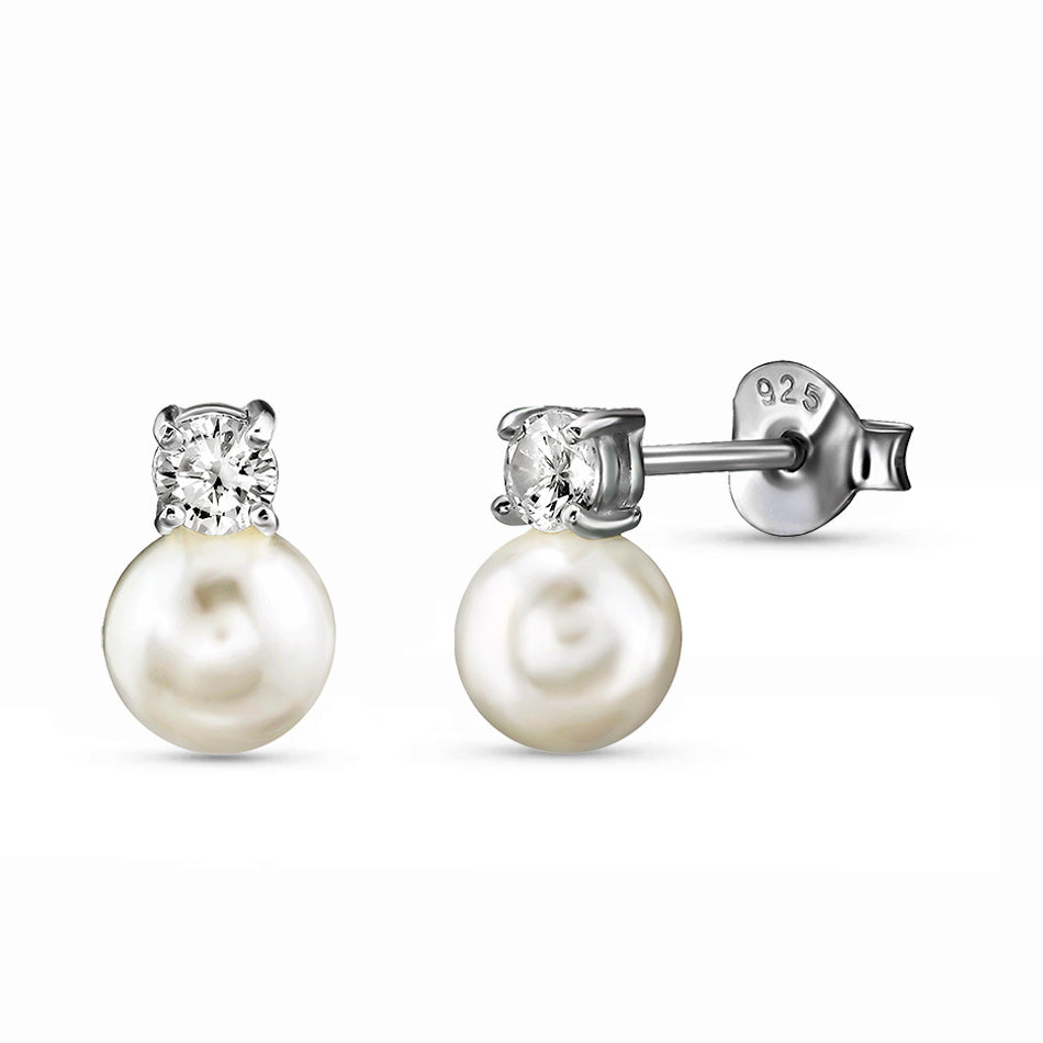 Held Light – Sterling Silver Pearl & Crystal Studs