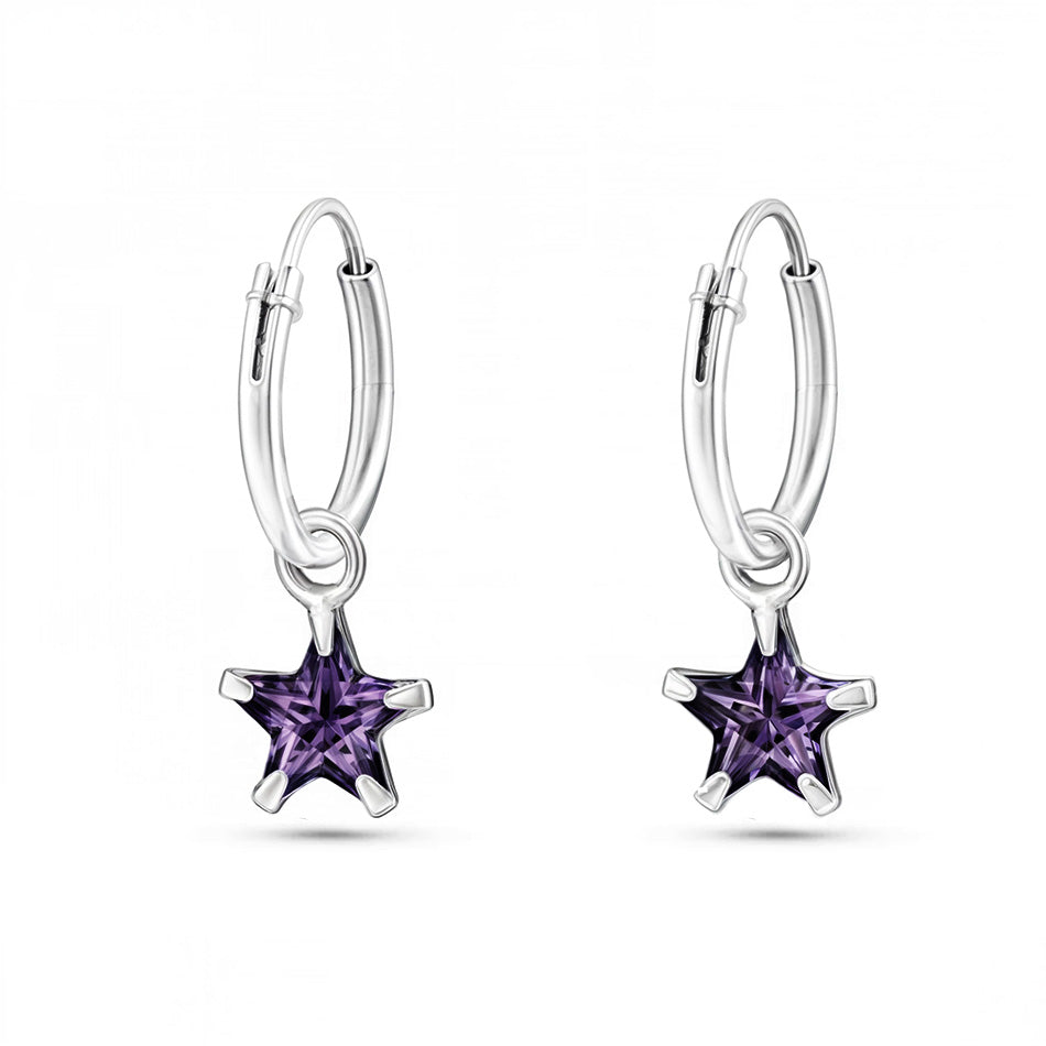 Amethyst Star Huggie Earrings 925 Sterling Silver